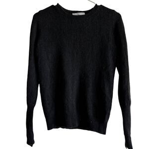 360 Sweater Cashmere Pullover Sweater Keyhole Back Crew Neck Stretch Black XS
